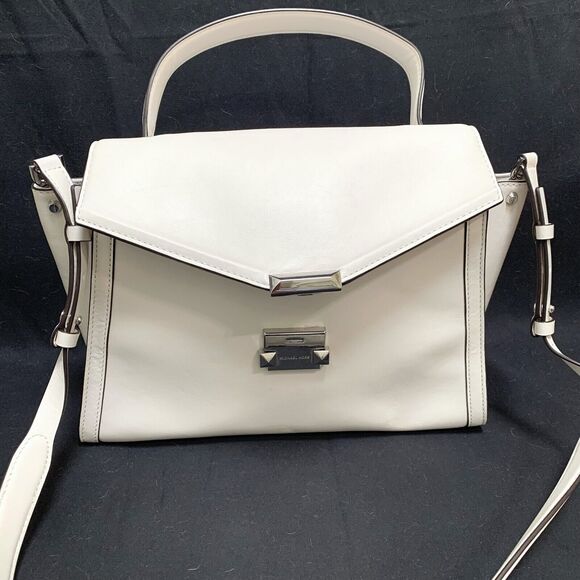 MICHAEL KORS Large Optic White Polished Leather Top Handle WHITNEY Satchel XB - Picture 8 of 16